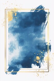 蓝金笔触边框水彩背景图