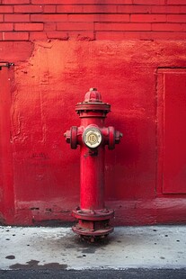 红色消防栓立于红墙之下