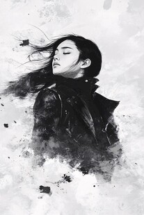 飘逸黑衣女子的水墨风姿