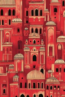 梦幻红色建筑图案