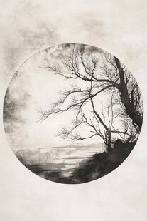水墨圆景 枯树与朦胧天色