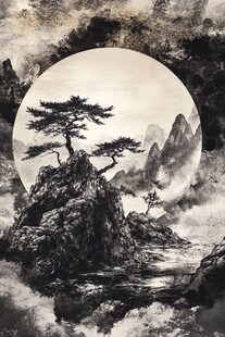 月夜孤松山水图