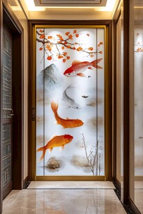 中式玄关处的金鱼艺术屏风