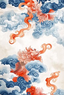 祥瑞麒麟腾云中式图案