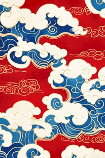 中式海浪纹红色传统图案