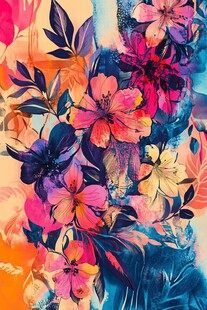 绚丽多彩花卉水彩画图案