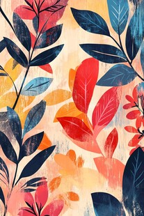 多彩花叶图案艺术插画