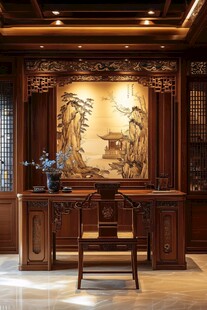 中式古典书房雅致场景