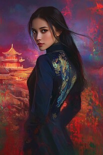 古风女子与中式美景