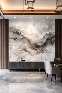 现代客厅水墨风背景墙设计