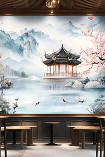 中式山水壁画下的雅致空间