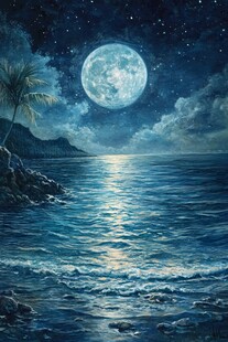 月夜下的海边梦幻美景