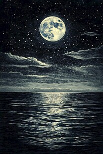 月夜下的静谧海面