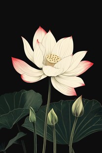 水墨风盛开荷花插画