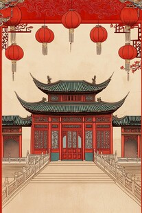 中式古典建筑与红灯笼