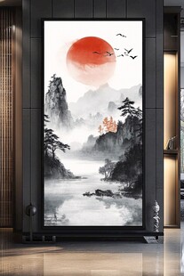 红日映山景中式挂画