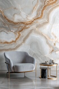 轻奢大理石背景墙家居一角