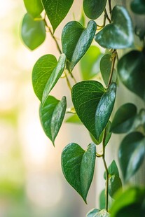 垂吊绿萝的翠绿叶片特写