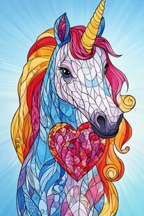彩色独角兽怀拥爱心