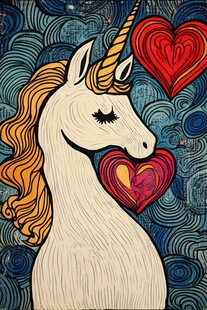 梦幻独角兽与爱心插画