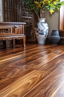 中式实木地板与雅致摆件