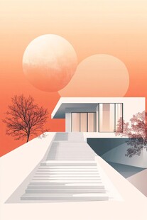 夕阳下的现代简约风别墅