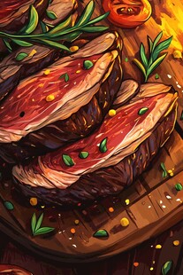 美味牛排搭配新鲜香草