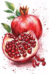 水彩绘石榴 饱满多汁鲜果