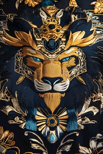 王者之狮 华丽刺绣艺术图腾