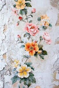 复古墙绘花卉装饰图案