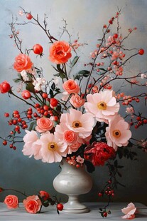 花瓶中的多彩花卉静物