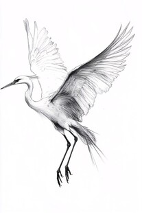 白鹭展翅素描图