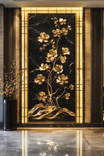 奢华金纹花卉玄关背景墙