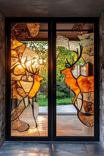鹿影斑斓的艺术玻璃门