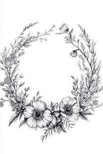 手绘花卉花环图案设计