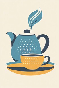 简约风茶壶茶杯插画