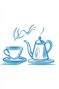 手绘蓝调茶壶与茶杯