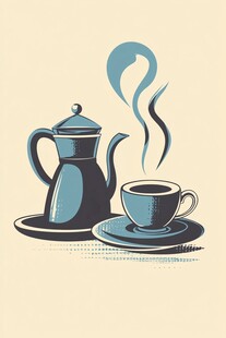 复古风咖啡壶与咖啡杯