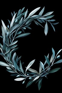 手绘蓝绿橄榄枝花环图案