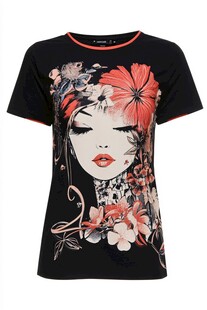 印花女性图案黑色短袖T恤