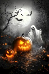 阴森月夜下的万圣鬼怪南瓜