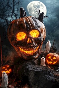 诡异南瓜灯下的万圣场景