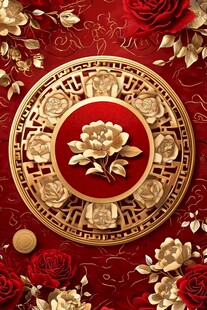 中式红金牡丹装饰图案