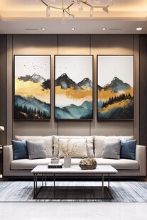 新中式客厅三联山水装饰画