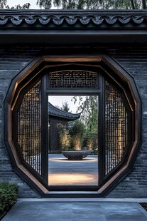 中式八角门庭院雅致景致