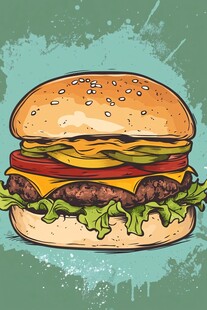 手绘美味大汉堡插画