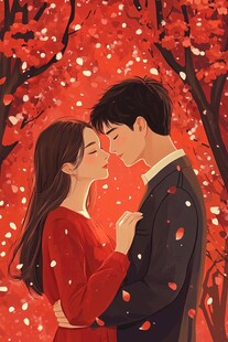 浪漫秋日情侣甜蜜相拥