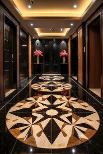 奢华走廊 精美拼花地面装饰