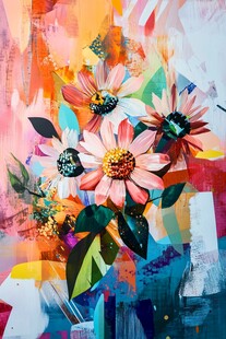 多彩花卉抽象艺术画作