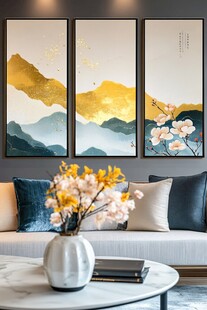 新中式山水装饰画客厅场景